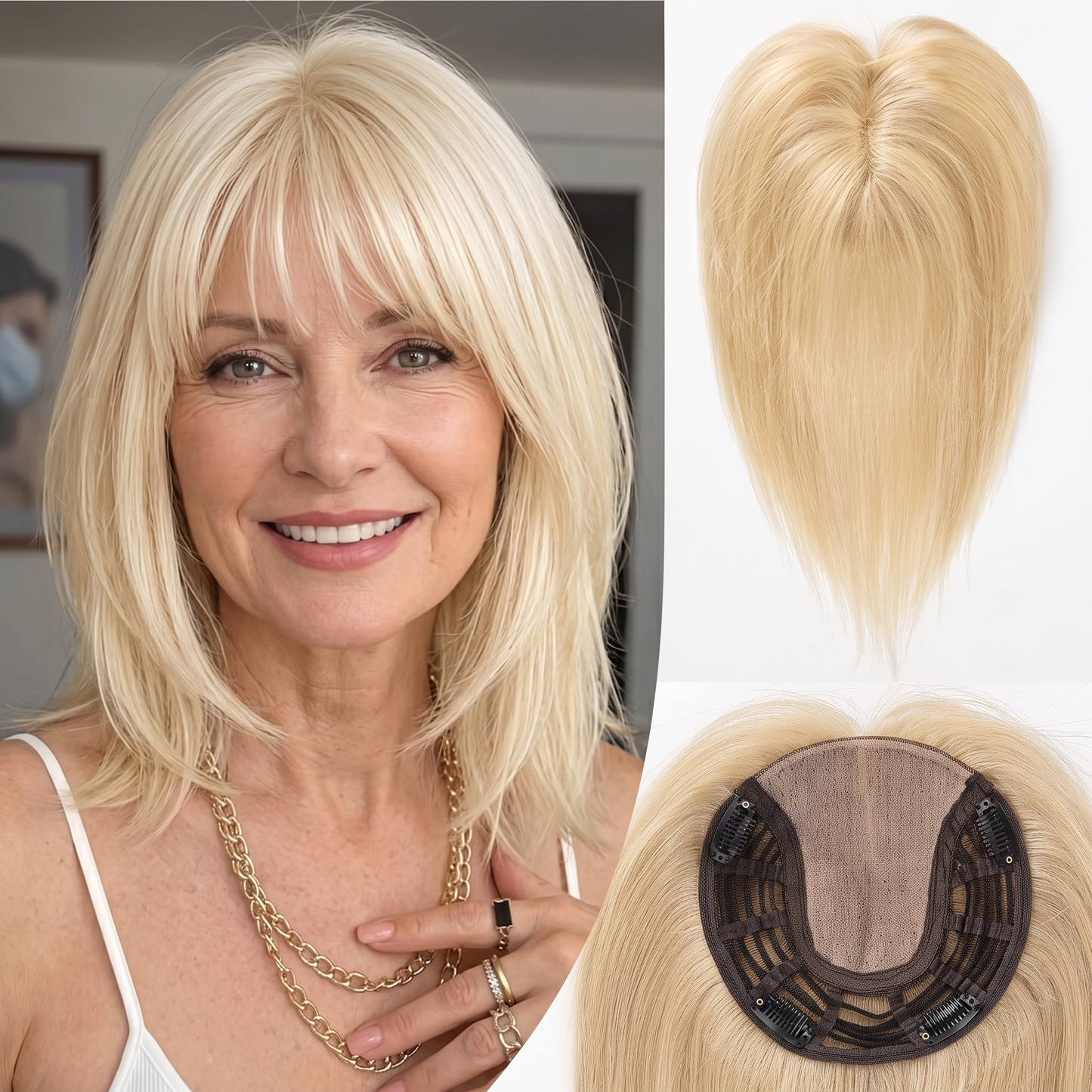 Straight Bob Hair Topper with Bangs – Instant Crown Volume & Coverage for Thinning Hair