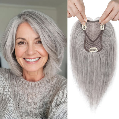 Straight Hair Topper for Thinning Hair – Clip In Crown Volume