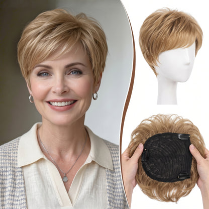 Instant Volume Short Hair Topper - Seamless Clip-In Coverage for Fine & Thinning Hair