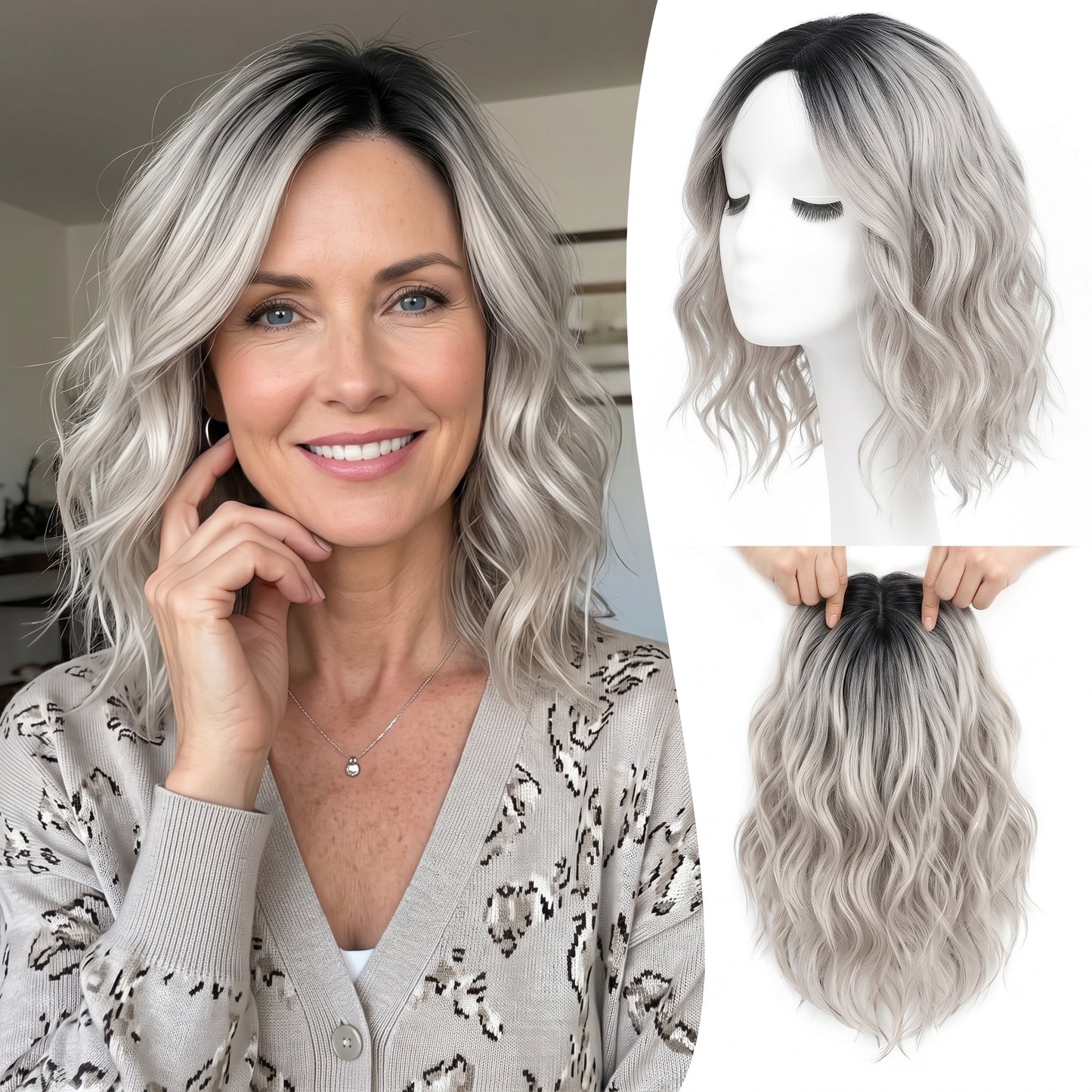 Natural Wavy Hair Topper for Crown Volume & Thinning Hair