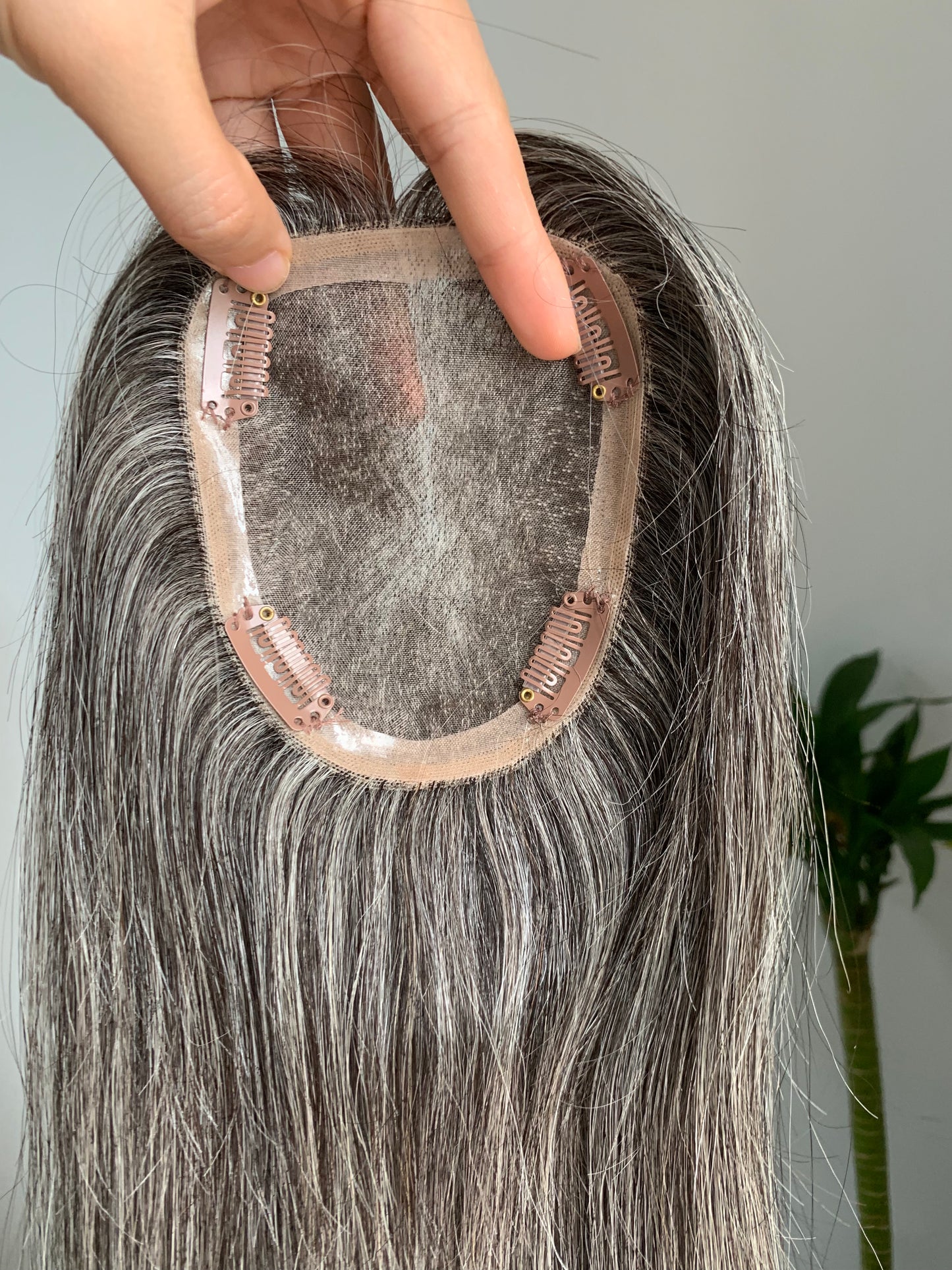 (Linda Hervey) 10*12cm Mono Base Curly Human Hair topper With Bangs