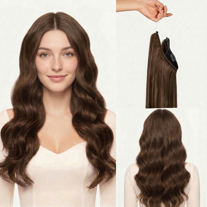 100% Human Hair Halo Extensions - Medium Natural Brown