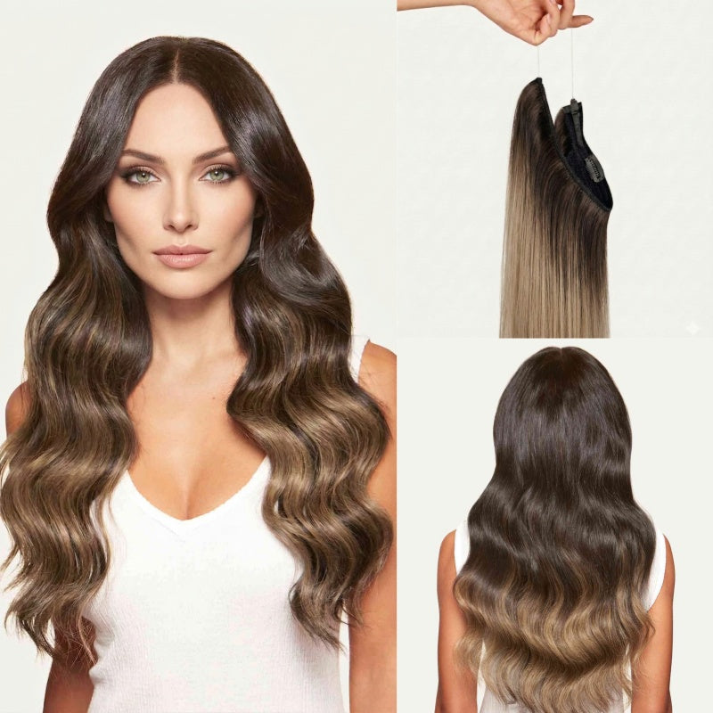 100% Human Hair Halo Extensions - Mocha Bronde Balayage