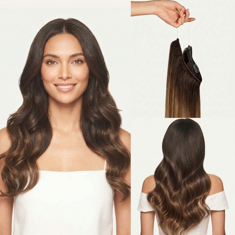 100% Human Hair Halo Extensions - Mocha Bronde Balayage