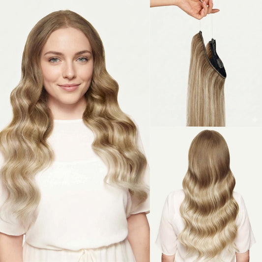 100% Human Hair Halo Extensions - Natural Blonde Balayage