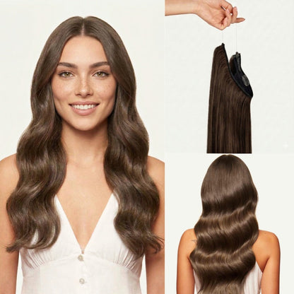 100% Human Hair Halo Extensions - Dark Brown