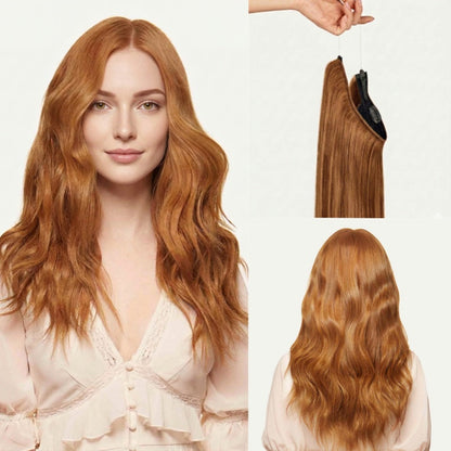 100% Human Hair Halo Extensions - Light Auburn