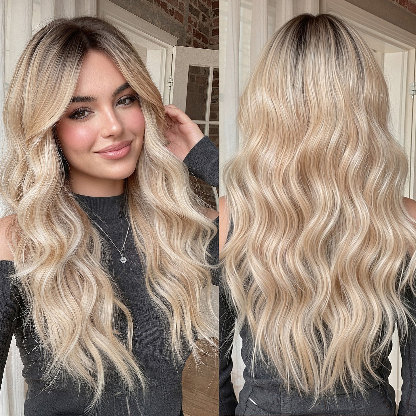26 Inch Realistic Synthetic Long Wavy Middle Part Wig - Perfect for Daily/Party Use