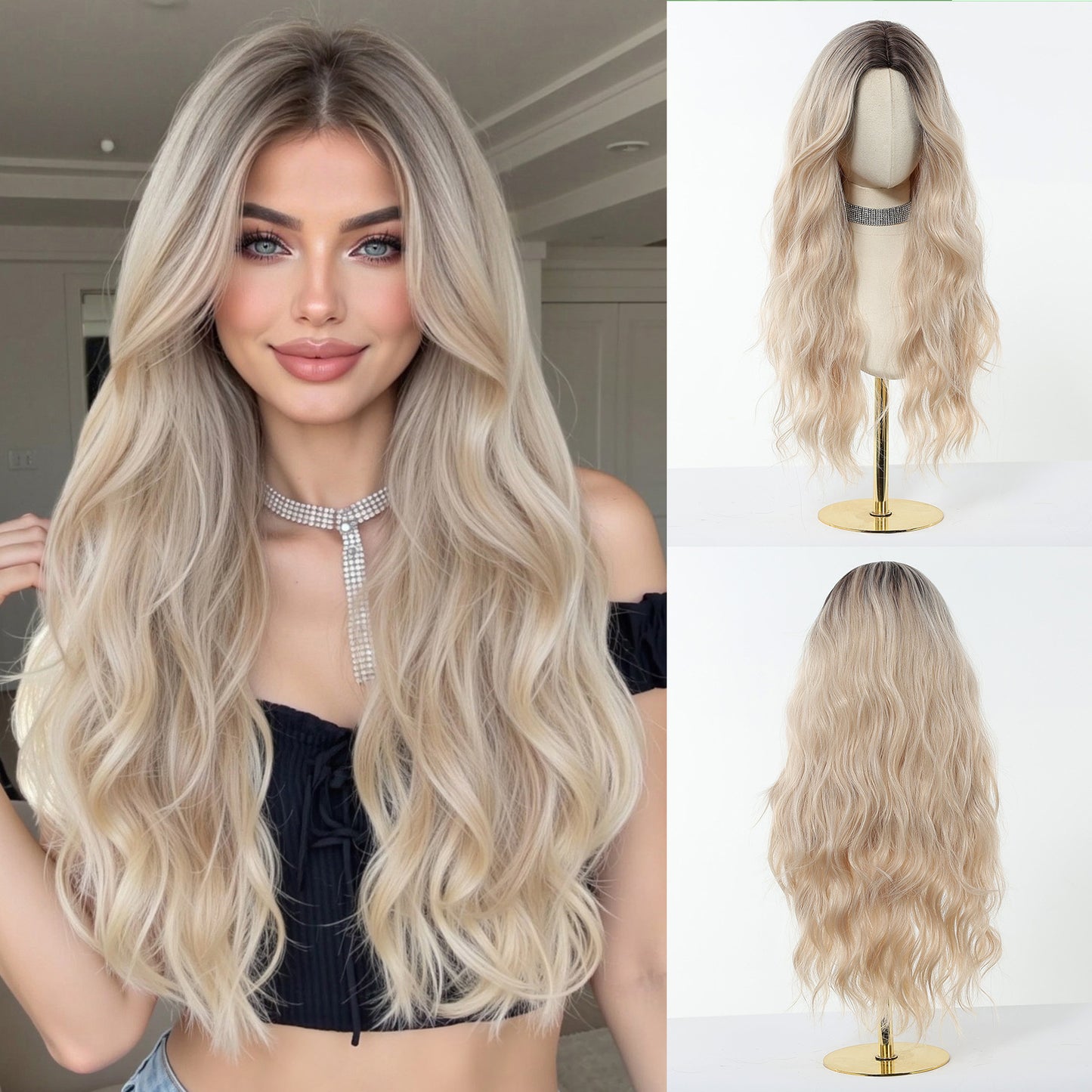 26 Inch Realistic Synthetic Long Wavy Middle Part Wig - Perfect for Daily/Party Use