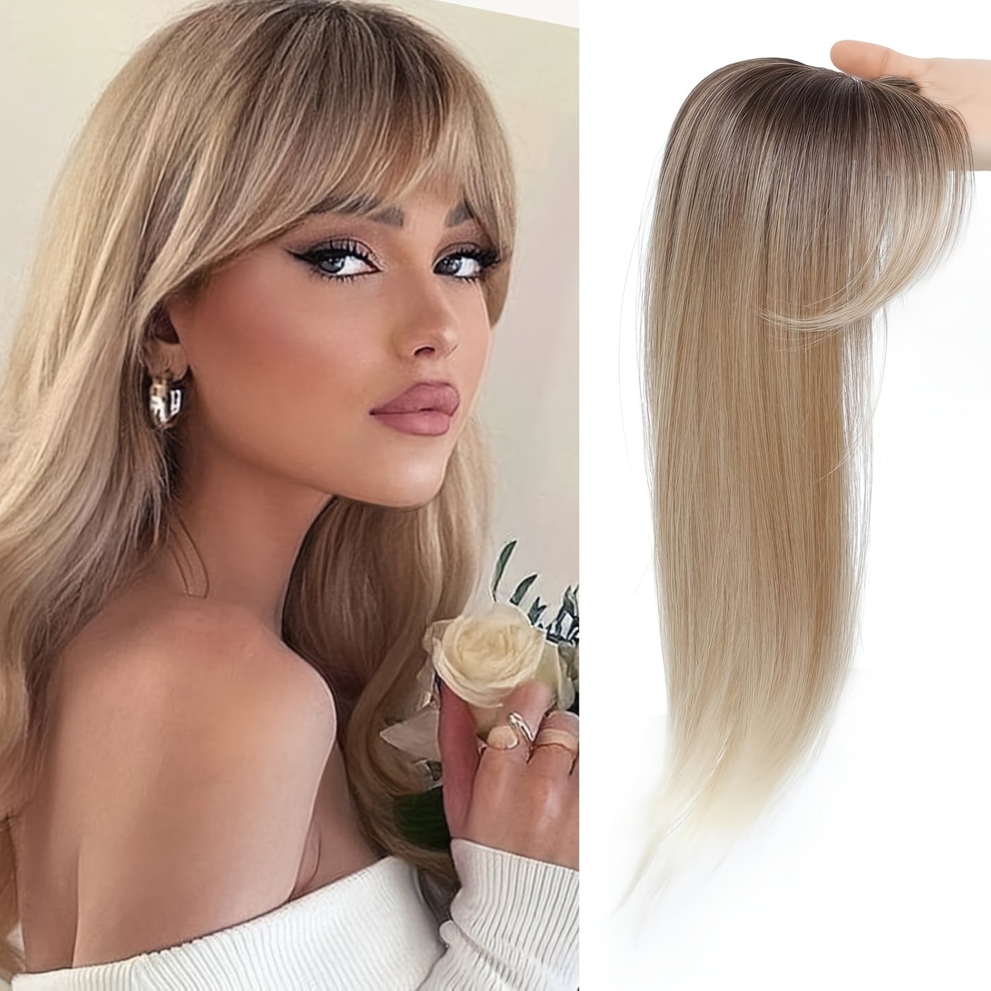 Vivacrown 360° 3D Hair Topper with Bangs | Natural Volume Clip-In Hair Piece for Women Thinning Hair