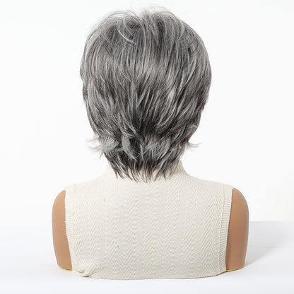 Natural Short Mixed Grey Synthetic Wigs for Older Women, Shaggy Layered Silver Grey Wig