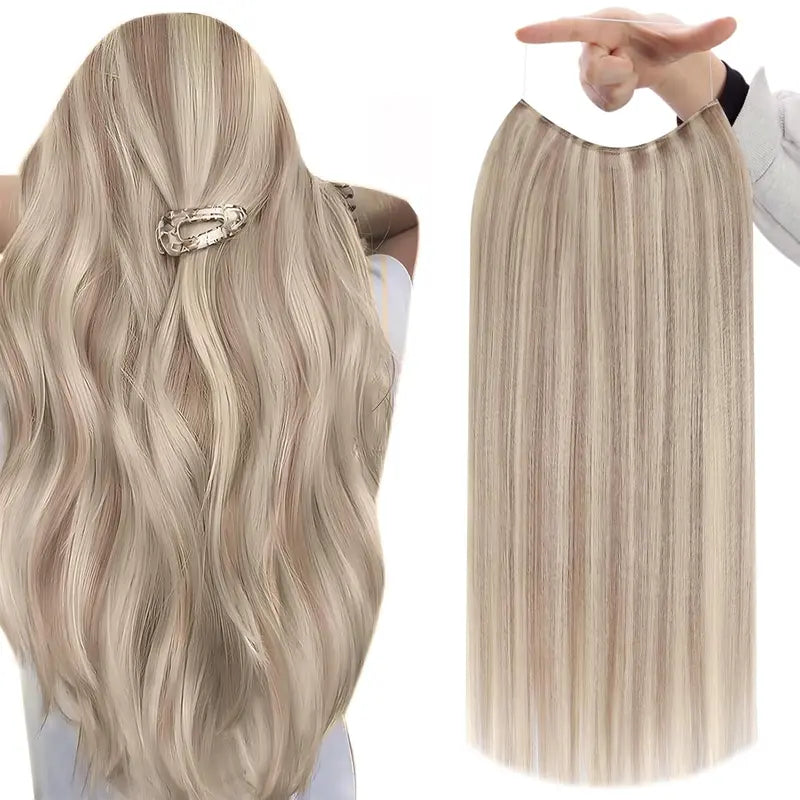 VIVACROWN Signature Hybrid Halo Extensions - Secure Clips & Invisible Wire - Natural Look Fiber for Instant Volume