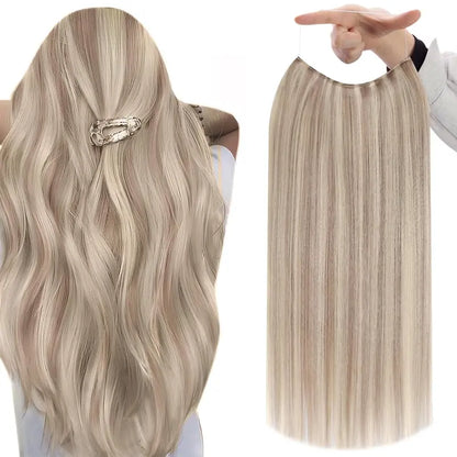 VIVACROWN Signature Hybrid Halo Extensions - Secure Clips & Invisible Wire - Natural Look Fiber for Instant Volume