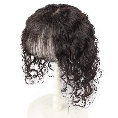12 inch Curly Human Hair Topper With Straight bangs
