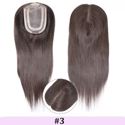 4x6in Human Hair Topper For Woman Clip-In One Piece Invisible Toupee Hair MONO&PU Base Hairpiece