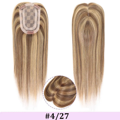 4x6in Human Hair Topper For Woman Clip-In One Piece Invisible Toupee Hair MONO&PU Base Hairpiece