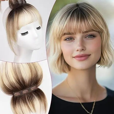 100% Real Human Hair Bangs 3 Secure Clips in Remy Hair Extensions for Woman 360° Full Coverage Natural Air Bangs with Temples - VIVACROWN