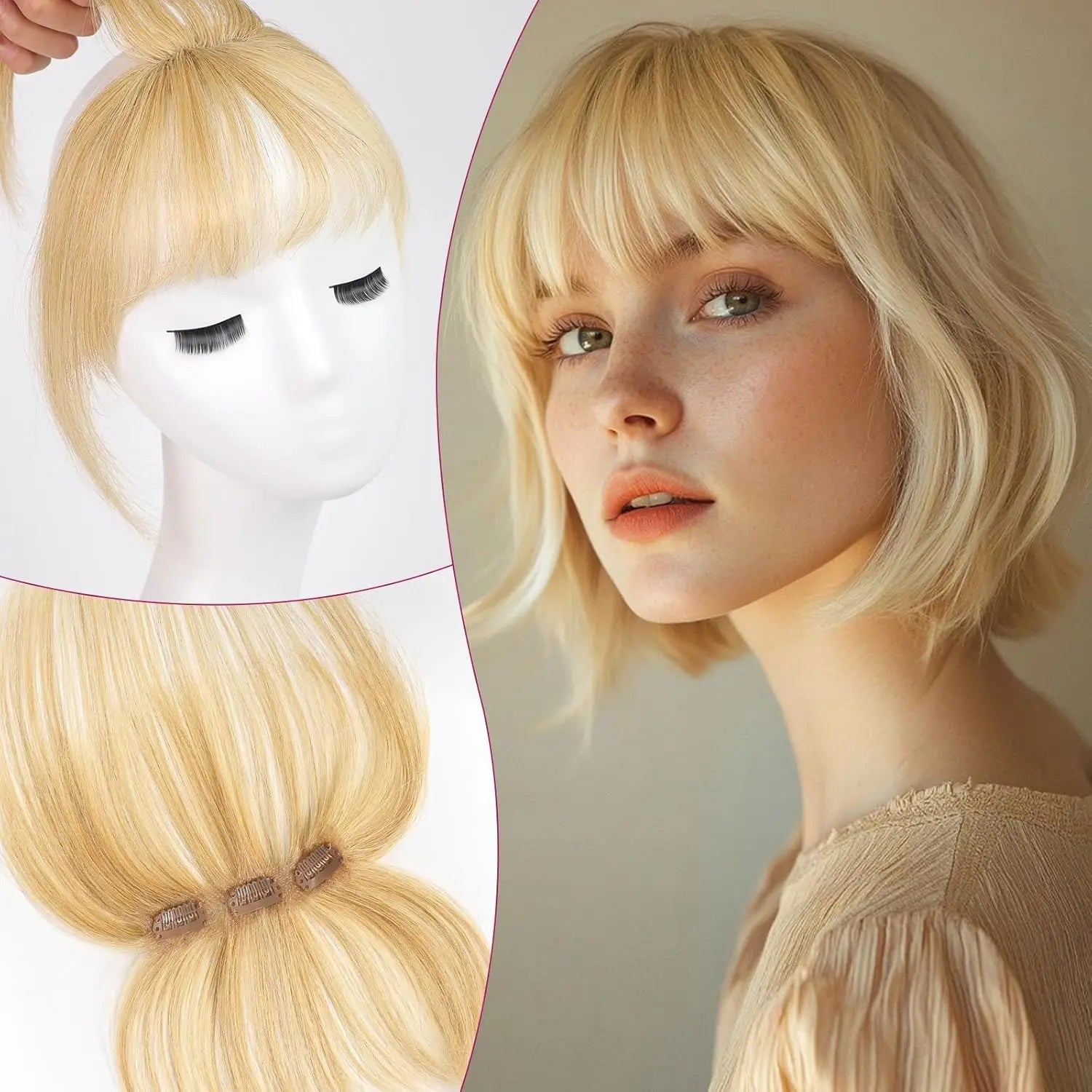 100% Real Human Hair Bangs 3 Secure Clips in Remy Hair Extensions for Woman 360° Full Coverage Natural Air Bangs with Temples - VIVACROWN