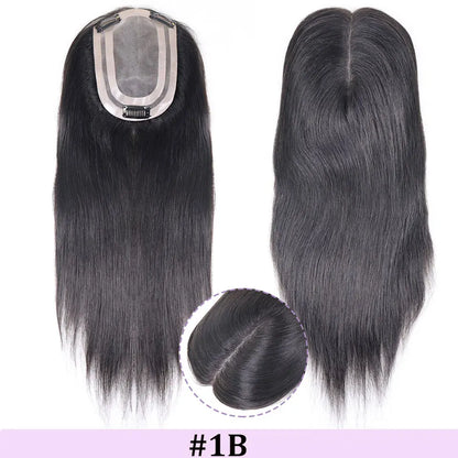 4x6in Human Hair Topper For Woman Clip-In One Piece Invisible Toupee Hair MONO&PU Base Hairpiece