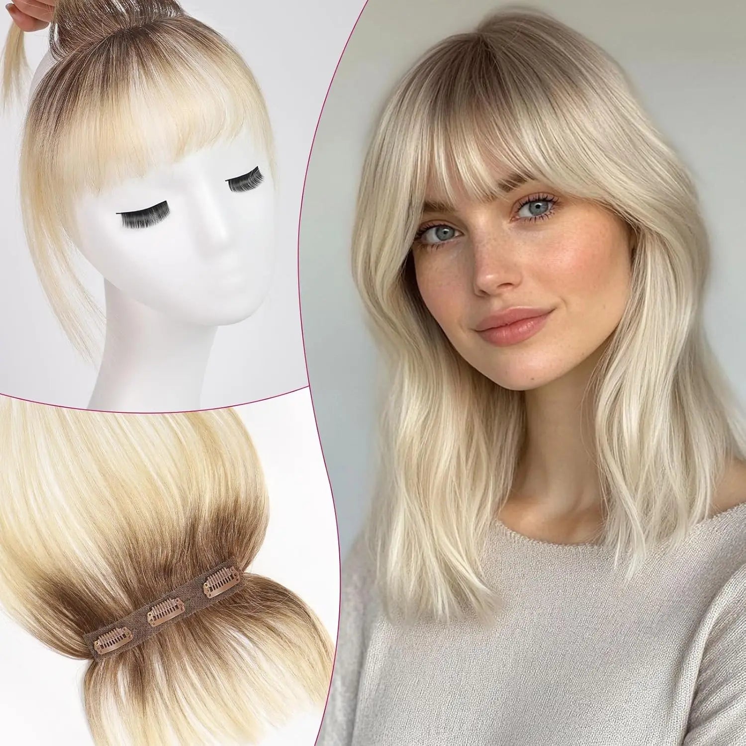 100% Real Human Hair Bangs 3 Secure Clips in Remy Hair Extensions for Woman 360° Full Coverage Natural Air Bangs with Temples - VIVACROWN