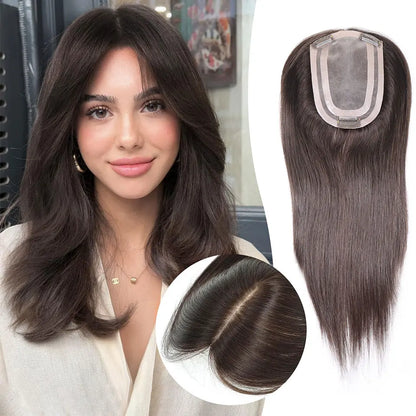 4x6in Human Hair Topper For Woman Clip-In One Piece Invisible Toupee Hair MONO&PU Base Hairpiece