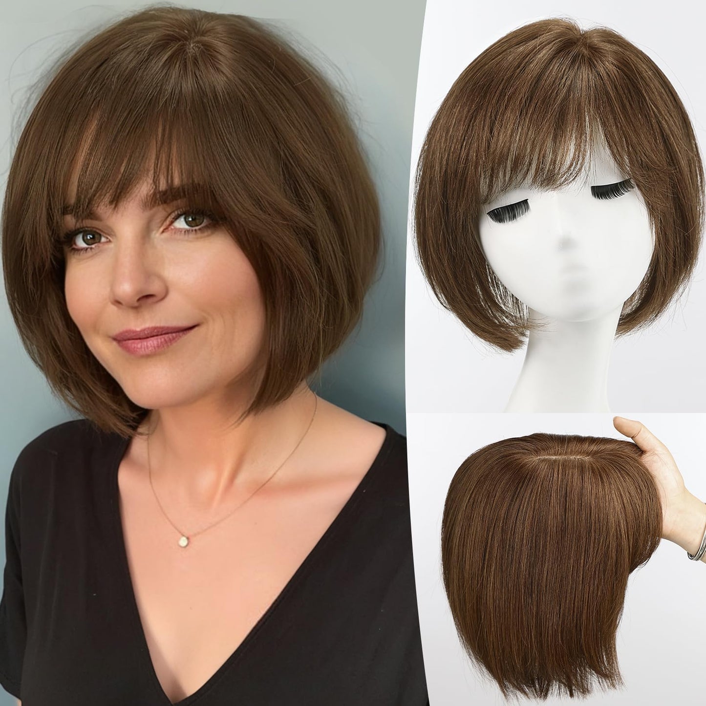 2025 New High-quality Straight Hair Topper With Bangs For Women With Thinning Hair