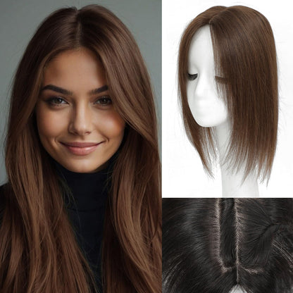 Flash Sale 🔔 Hand Tied Swiss Lace Base Real Human Clip In Hair Topper for Women Human Hair