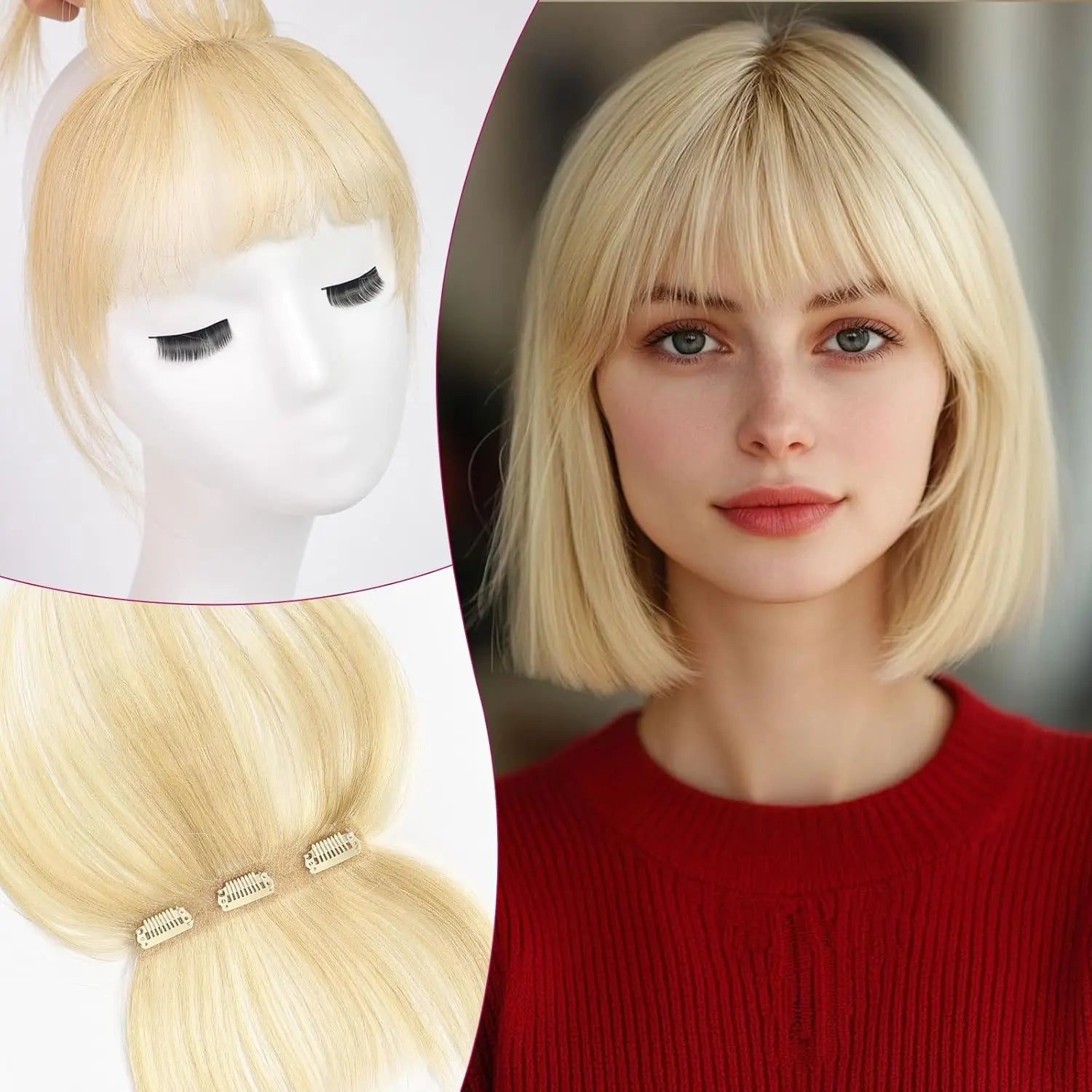 100% Real Human Hair Bangs 3 Secure Clips in Remy Hair Extensions for Woman 360° Full Coverage Natural Air Bangs with Temples - VIVACROWN