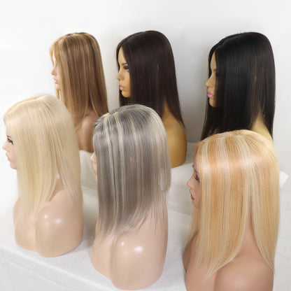 4x6in Human Hair Topper For Woman Clip-In One Piece Invisible Toupee Hair MONO&PU Base Hairpiece