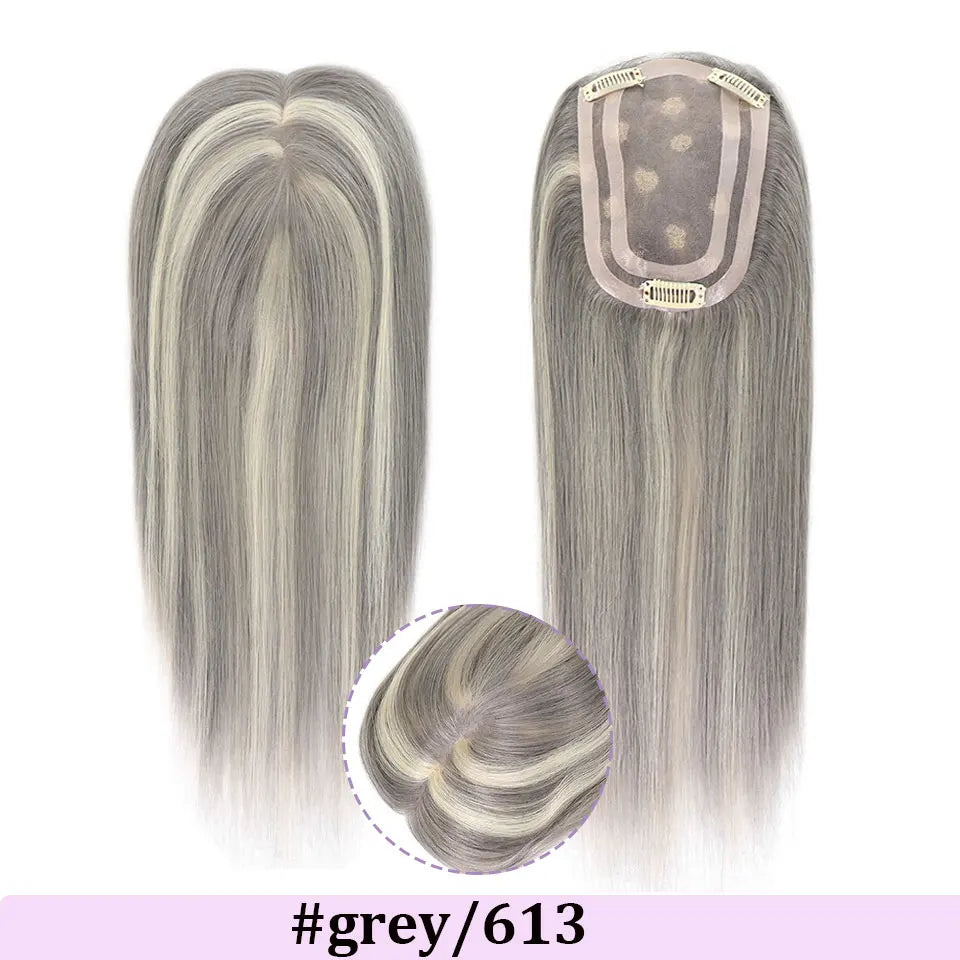 4x6in Human Hair Topper For Woman Clip-In One Piece Invisible Toupee Hair MONO&PU Base Hairpiece