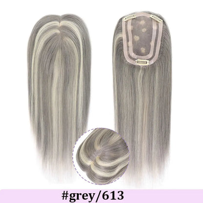 4x6in Human Hair Topper For Woman Clip-In One Piece Invisible Toupee Hair MONO&PU Base Hairpiece