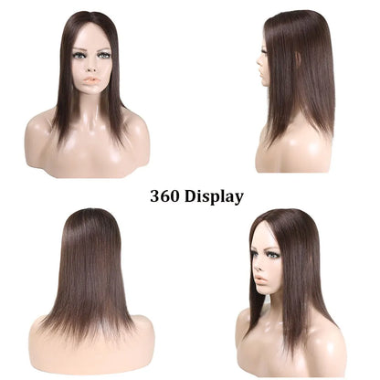 4x6in Human Hair Topper For Woman Clip-In One Piece Invisible Toupee Hair MONO&PU Base Hairpiece