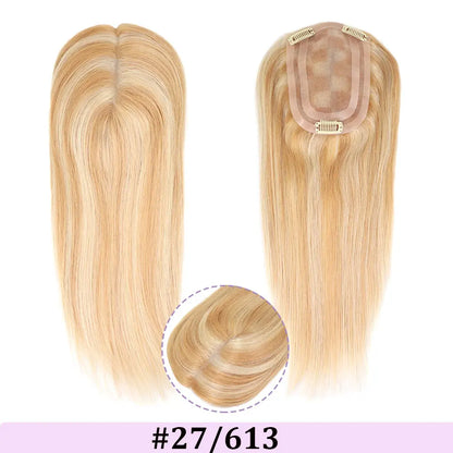 4x6in Human Hair Topper For Woman Clip-In One Piece Invisible Toupee Hair MONO&PU Base Hairpiece