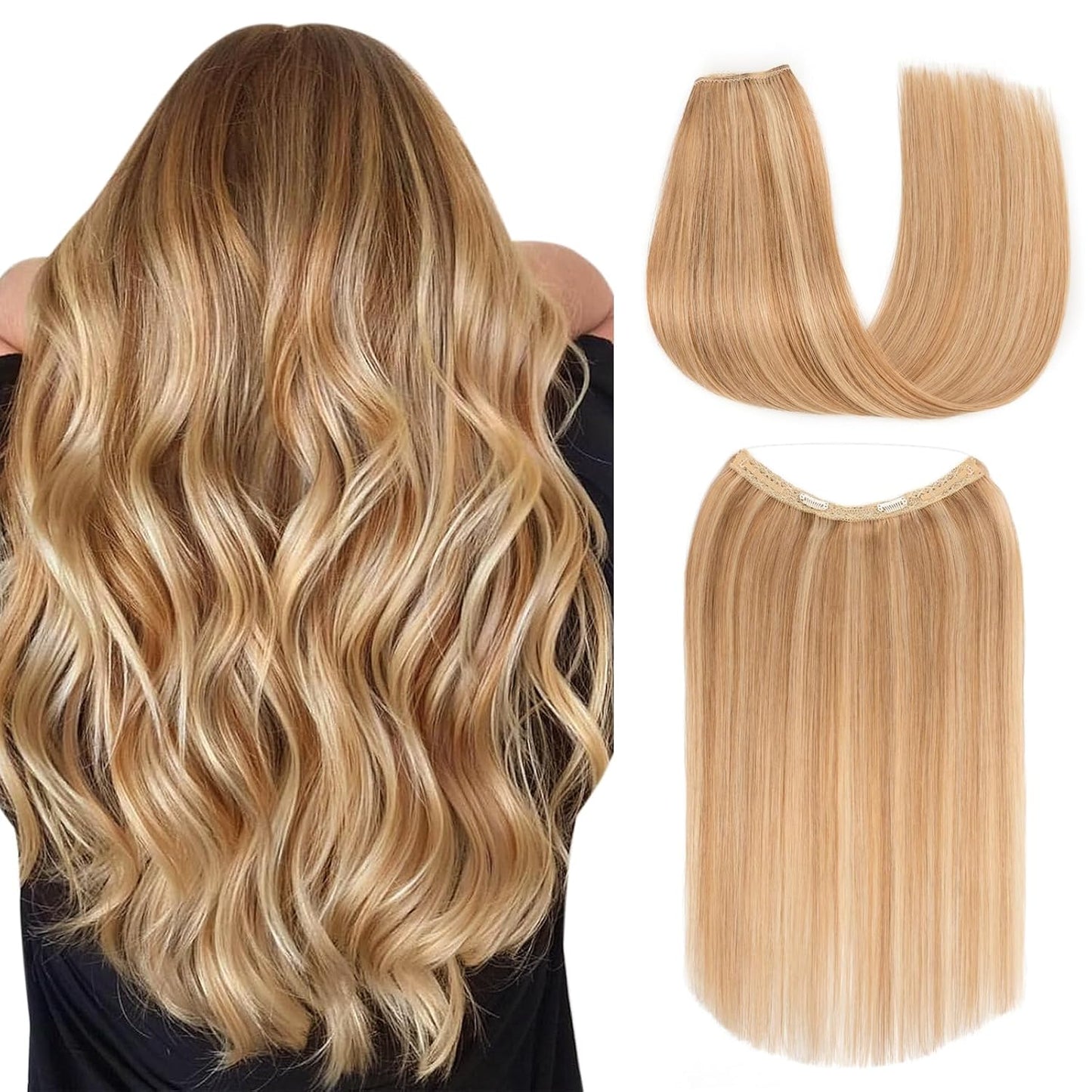 VIVACROWN Signature Hybrid Halo Extensions - Secure Clips & Invisible Wire - Natural Look Fiber for Instant Volume