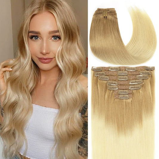 Clip in Hair Extensions | 100% Human Hair  Sandy Blonde Melt