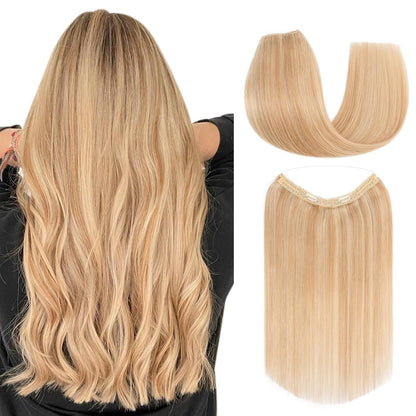 VIVACROWN Signature Hybrid Halo Extensions - Secure Clips & Invisible Wire - Natural Look Fiber for Instant Volume