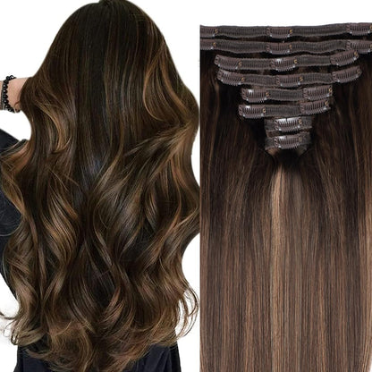 Light Brown Clip in Hair Extensions | 100% Human Hair