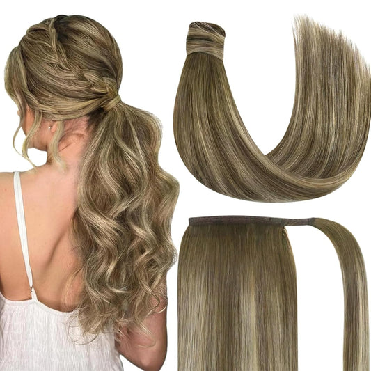 Premium Wrap Around Ponytail Extension | 100% Real Human Hair-Sandy Walnut Balayage