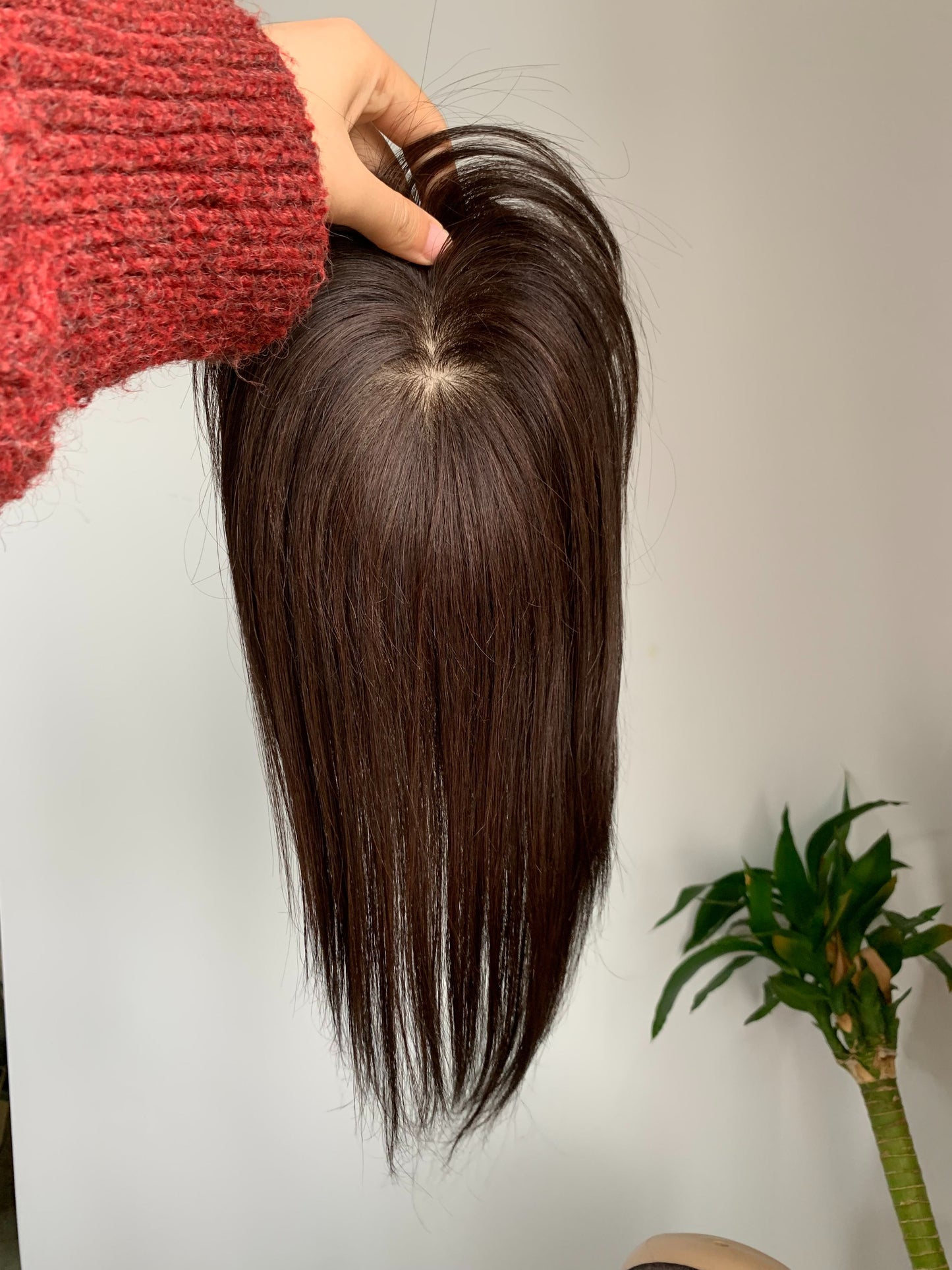 3.9×4.7インチ モノベース ハイライト 人毛 トッパー 根元付き (カスタマイズ) 