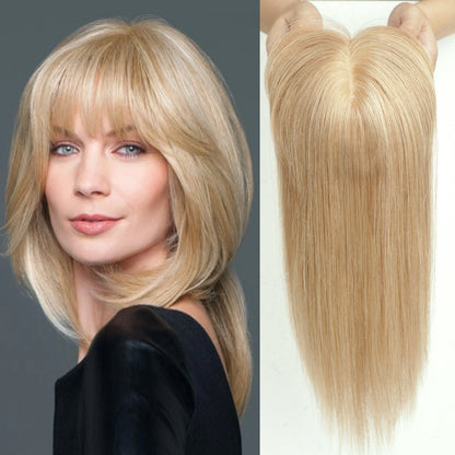Luxury 100% Remy Human Hair Topper – Breathable Silk Base Hairpiece with Bangs for Seamless Volume