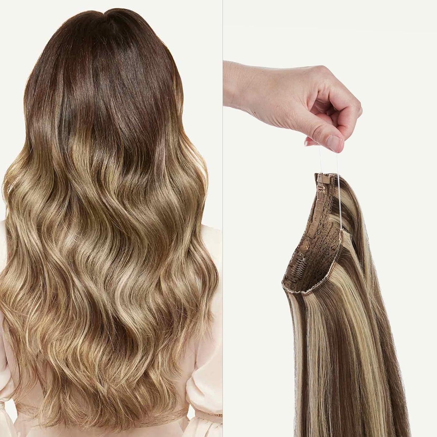 VIVACROWN Signature Hybrid Halo Extensions - Secure Clips & Invisible Wire - Natural Look Fiber for Instant Volume