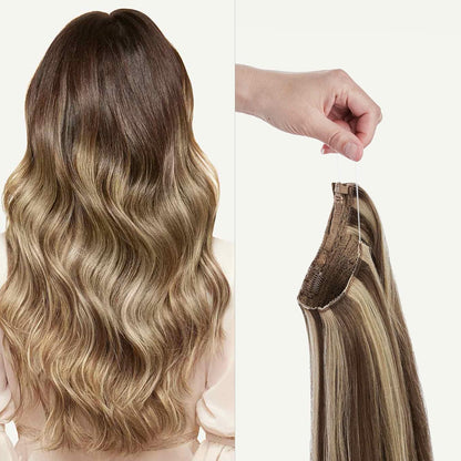 VIVACROWN Signature Hybrid Halo Extensions - Secure Clips & Invisible Wire - Natural Look Fiber for Instant Volume
