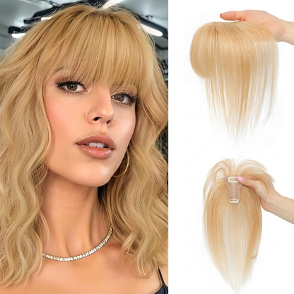Real Human Hair French Bangs Crown Topper — Lightweight 3D Invisible Frontal Hairpiece