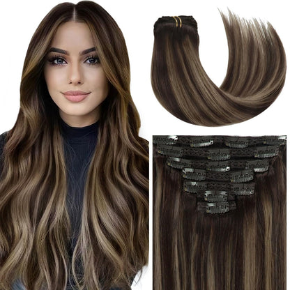 100% Human Hair Clip in Extensions - Mocha & Chestnut Balayage