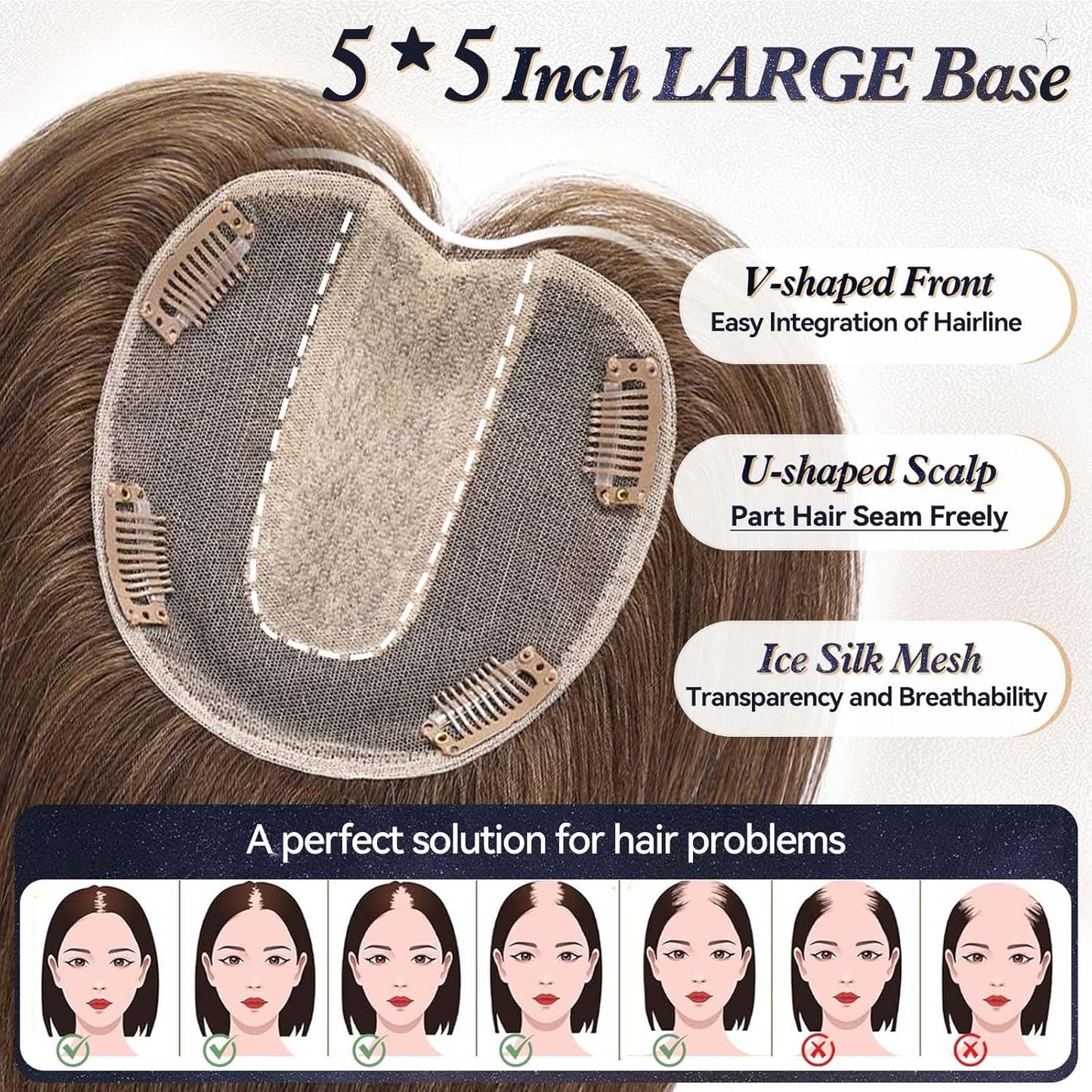 Instant Hair Thickening Crown Topper – Pre-Styled Invisible Topper