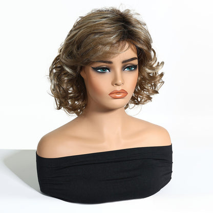 Voluminous Mid-Length Wavy Synthetic Wig | Short Curly Brown Wigs for Women