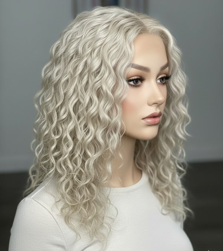 9×14 プレミアムカーリーモノベース人毛トッパー（女性用） 