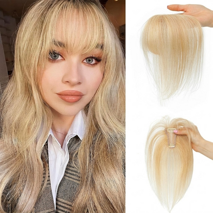 Real Human Hair French Bangs Crown Topper — Lightweight 3D Invisible Frontal Hairpiece