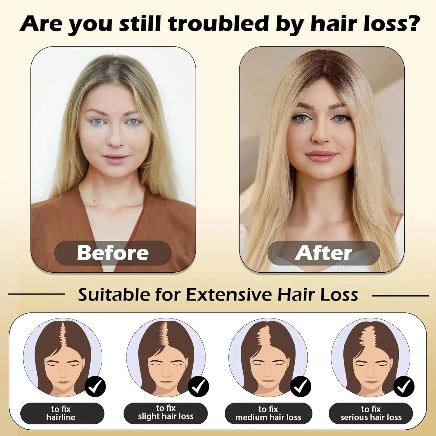 3"×5" Blonde Ombre Balayage Human Hair Topper for Women 我的商店