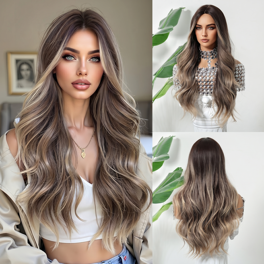 26 Inch Realistic Synthetic Long Wavy Middle Part Wig - Perfect for Daily/Party Use